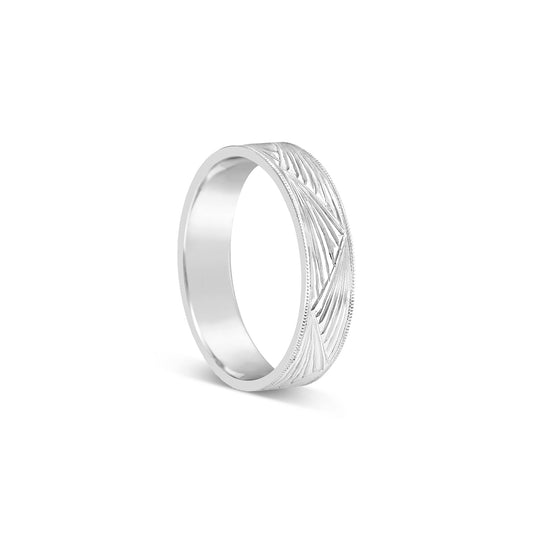 Art Deco Patterned Men's Wedding Ring white gold