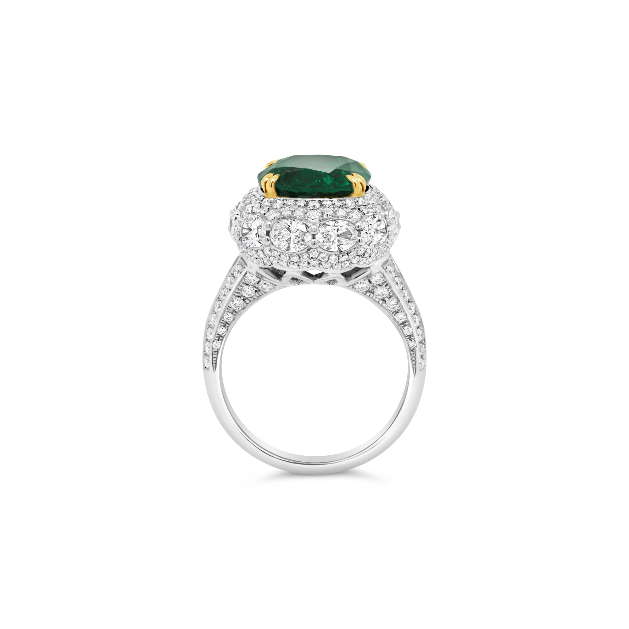 Oval Cut Zambian Emerald & Diamond Graduated Halo Ring