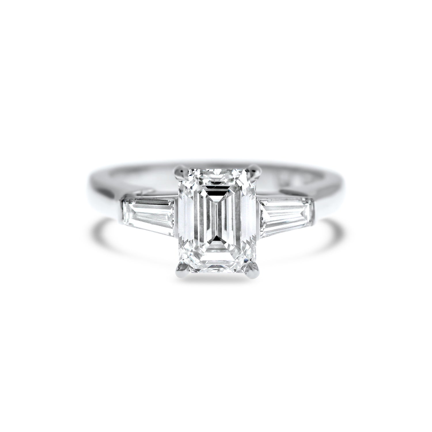 Emerald Cut & Baguette Cut Lab Grown Diamond Three Stone Ring