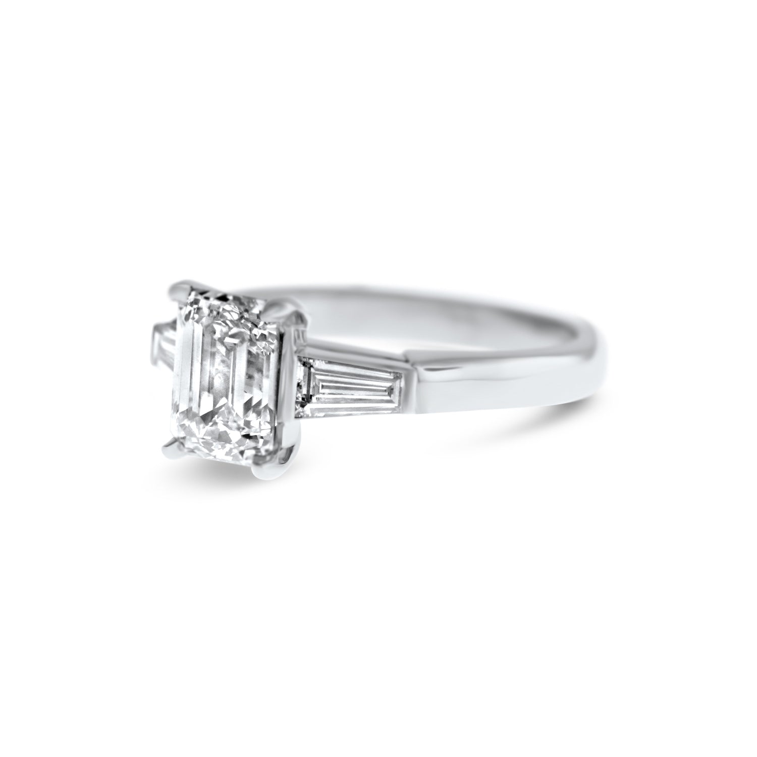 Emerald Cut & Baguette Cut Lab Grown Diamond Three Stone Ring
