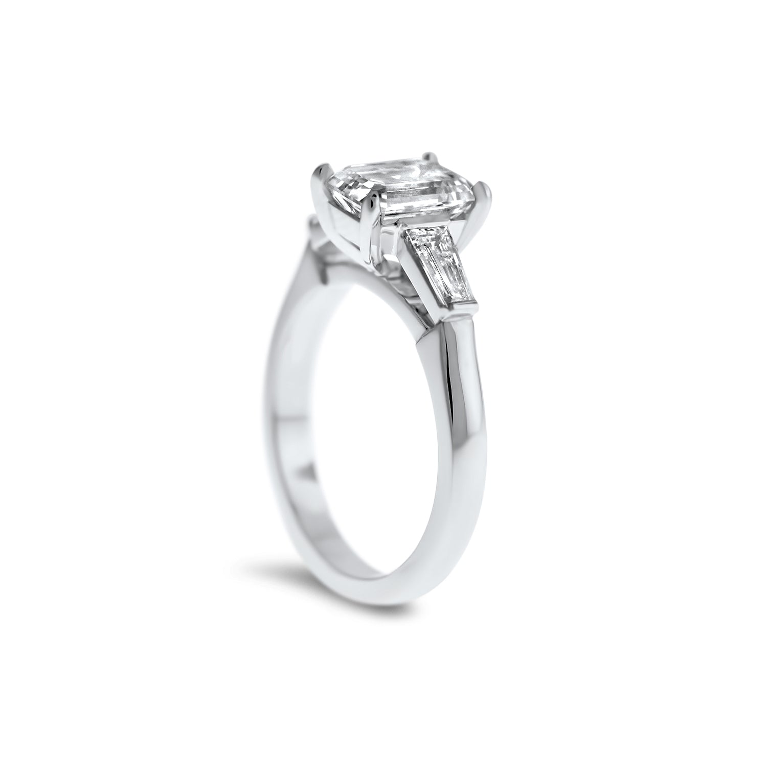 Emerald Cut & Baguette Cut Lab Grown Diamond Three Stone Ring