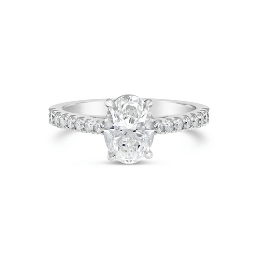 EVERLASTINGOVALCUTDIAMONDENGAGEMENTRING with diamond band