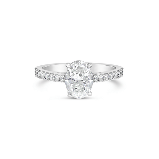 EVERLASTING OVAL CUT DIAMOND ENGAGEMENT RING with diamond band