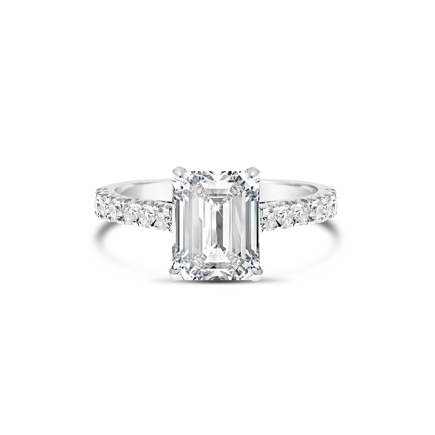 Emerald Cut Solitaire Diamond Engagement Ring castle set diamond band