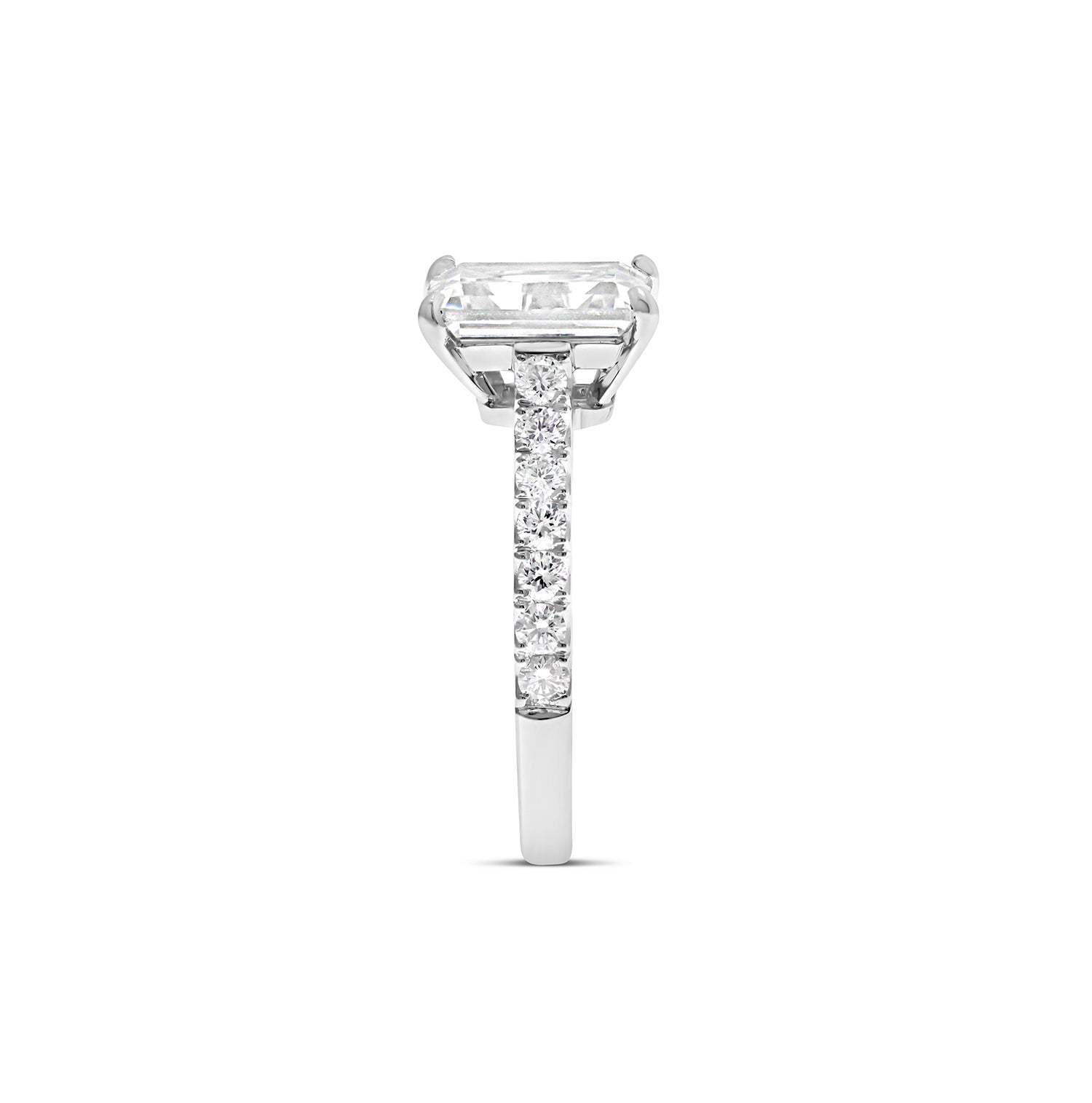 Emerald Cut Solitaire Diamond Engagement Ring castle set diamond band