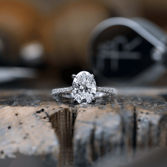 Everlasting Lab Grown Oval Cut Diamond with Tapered Band Engagement Ring