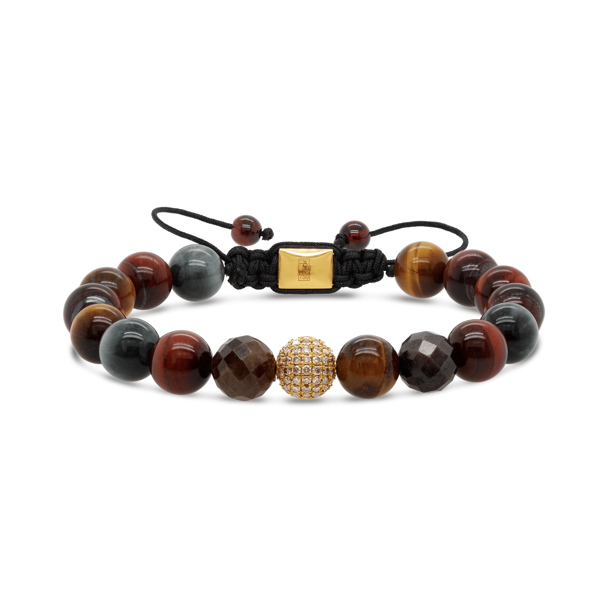 Coloured Tiger's Eye, Sapphire, Quartz, Garnet & Diamond Swadhisthana Beaded Bracelets for Men