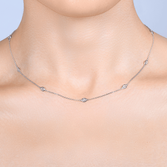 Indra Oval Cut Diamond Necklace - White Gold