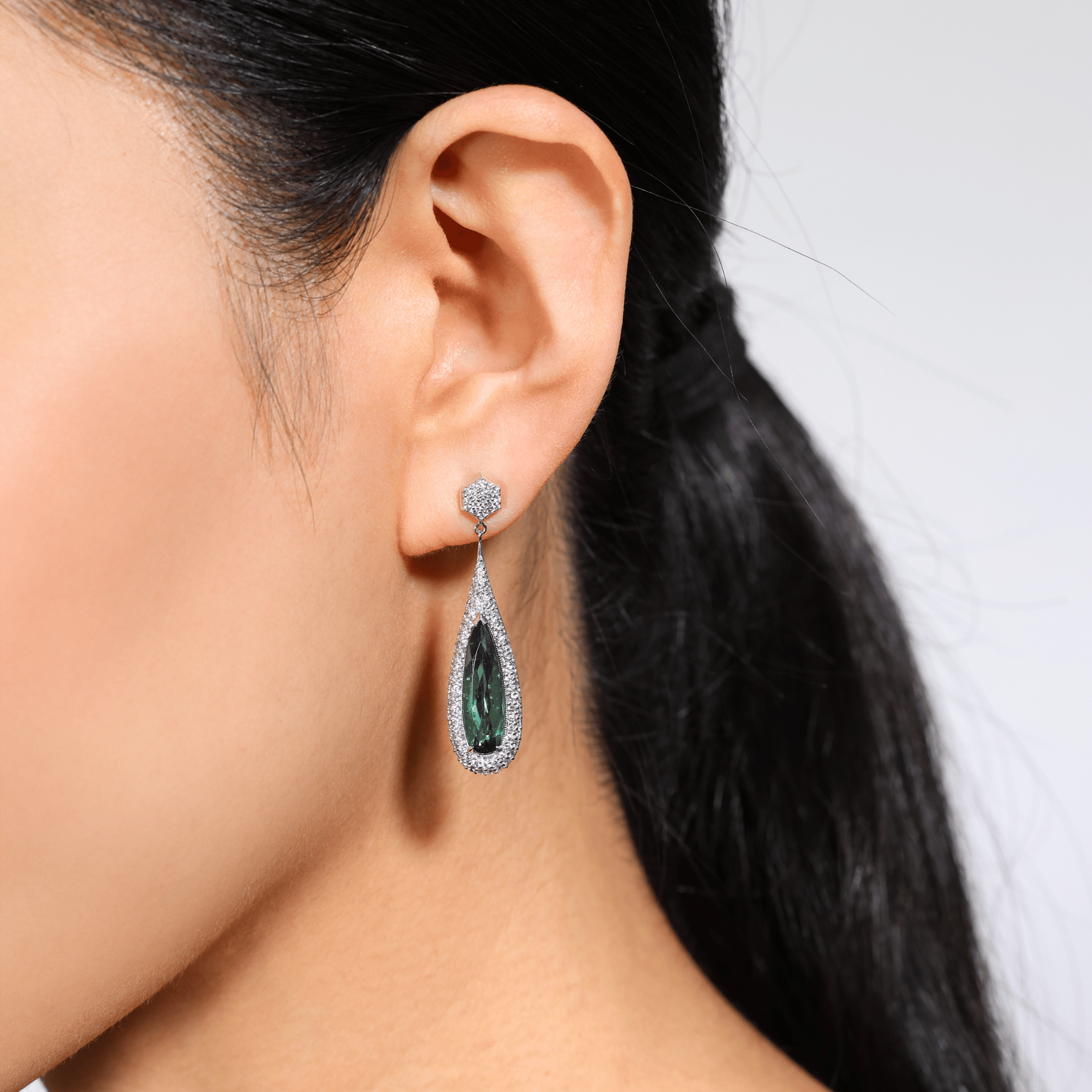 Green & Diamond Drop Earrings