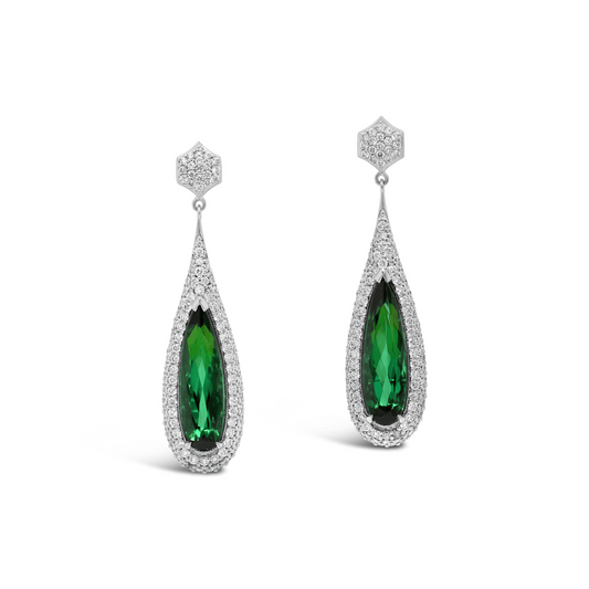 Green & Diamond Drop Earrings