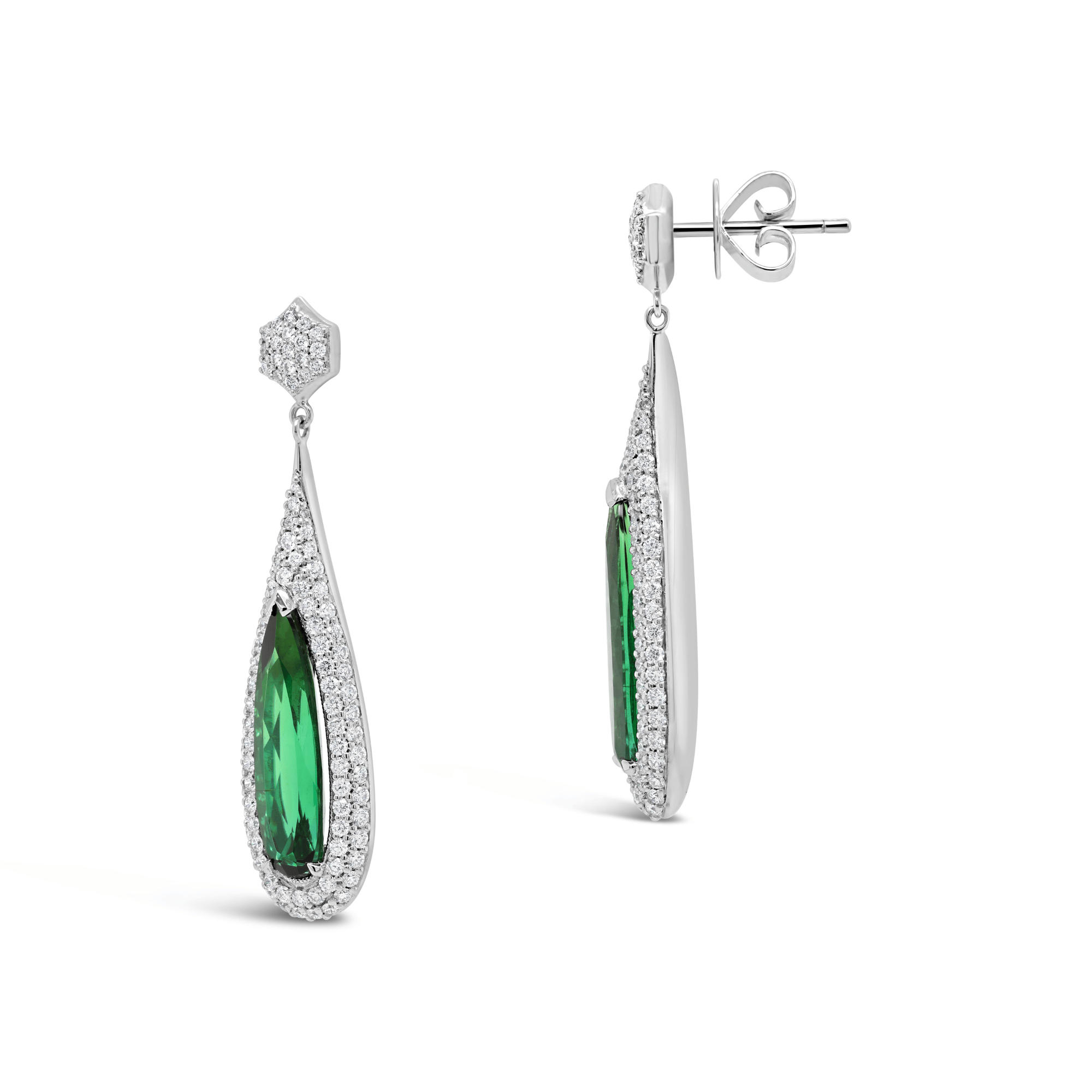Green & Diamond Drop Earrings