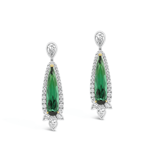 Diamond & Green Drop Earrings