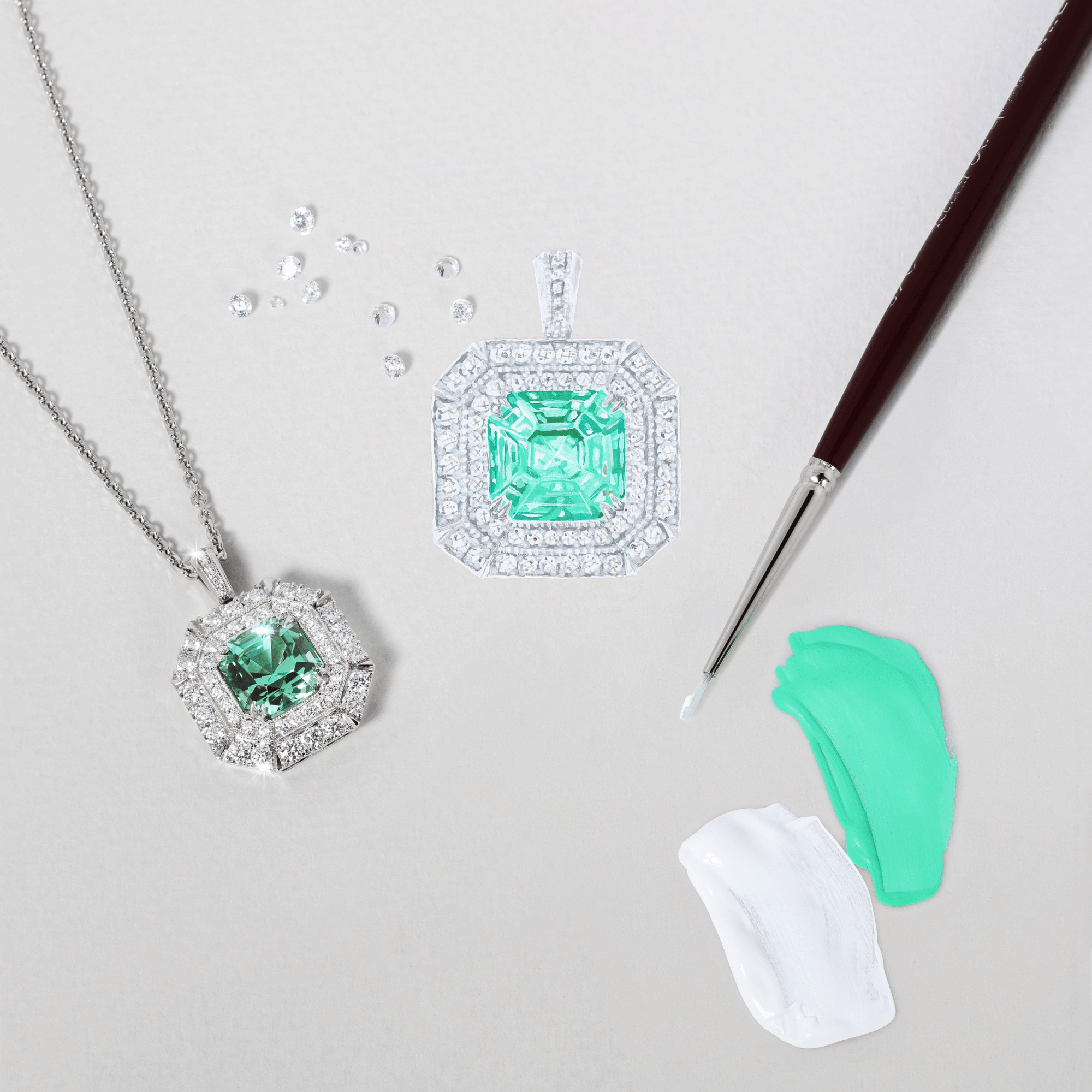 Manhattan Collection Mint Tourmaline & Diamond Pendant