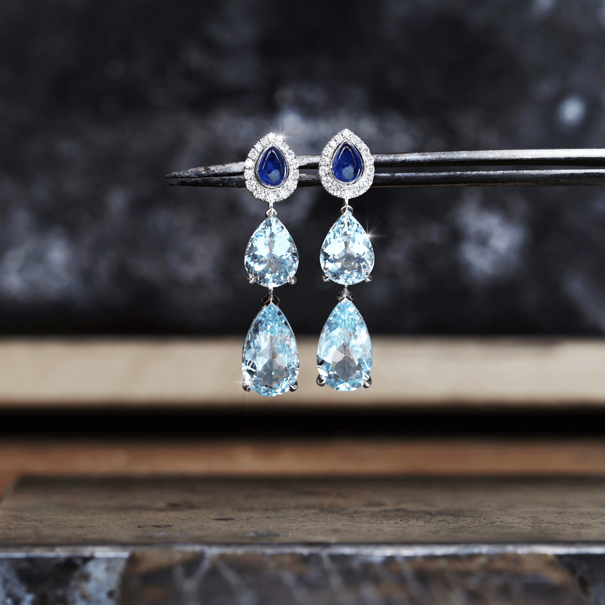 Iluka Aquamarine, Sapphire & Diamond Drop Earrings