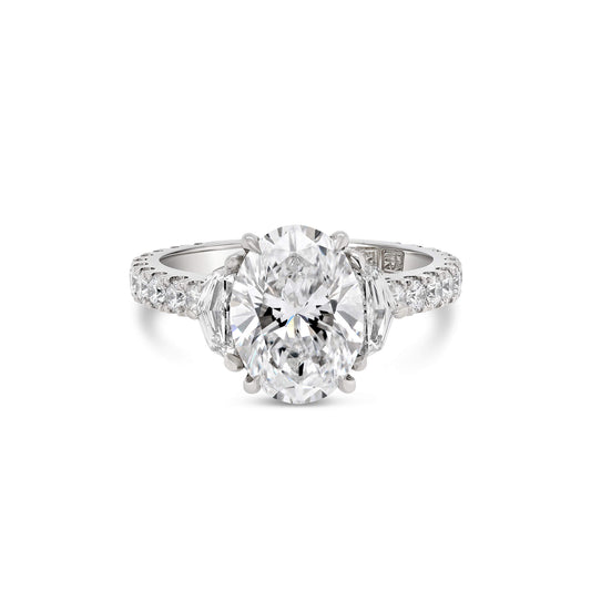 Lab Grown Oval Cut Diamond Three Stone Engagement Ring