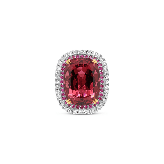 PInk tourmaline pink sapphire and diamond cocktail dress ring