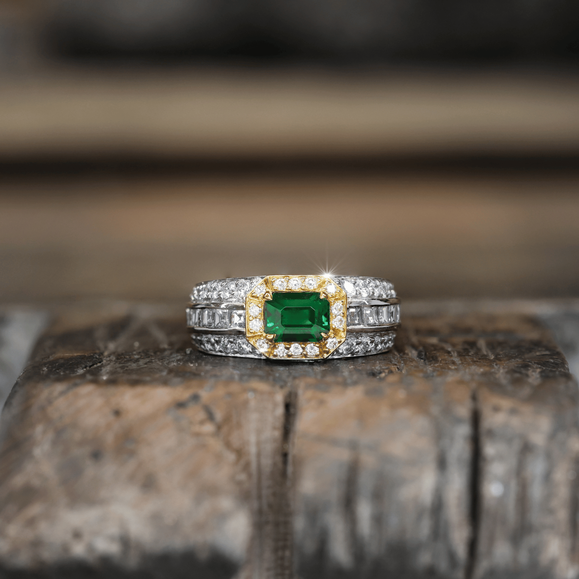 Manhattan Collection Cushion Cut Green Tourmaline & Diamond Ring