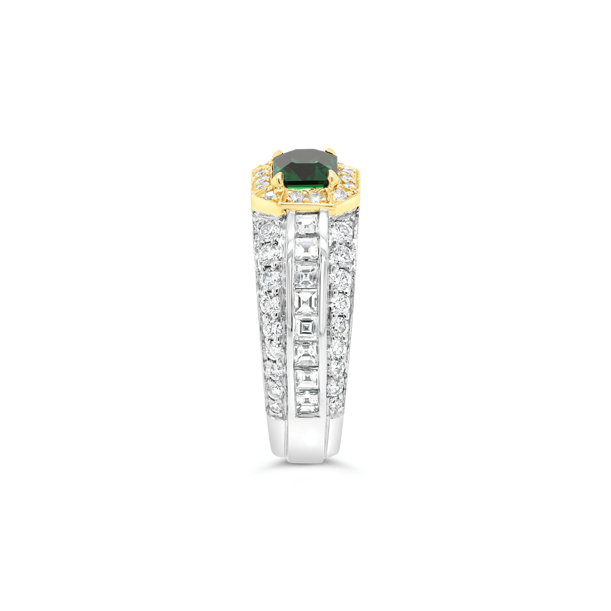 Cushion Cut Green Tourmaline & Diamond Ring