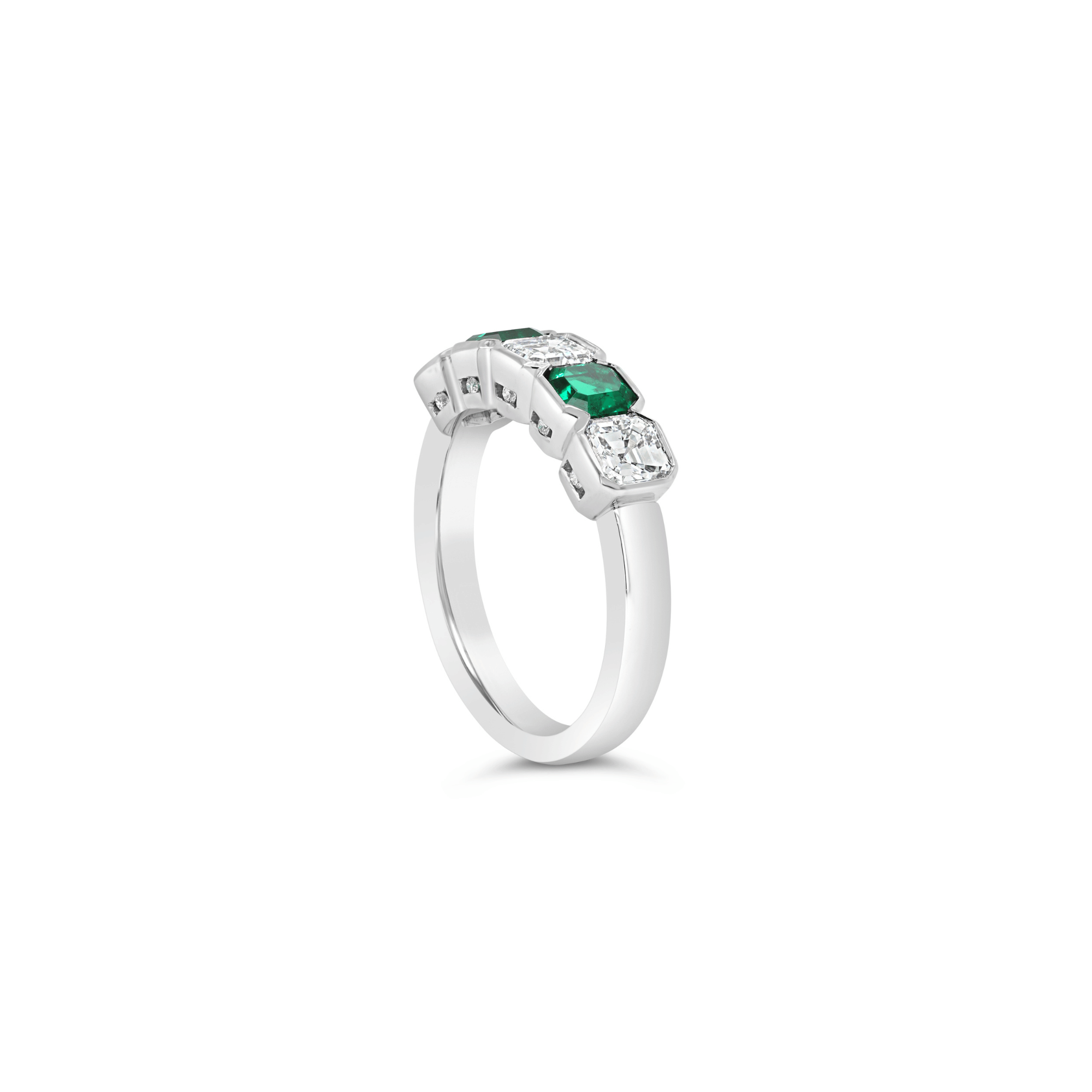 Colombian Emerald & Asscher Cut Diamond Ring