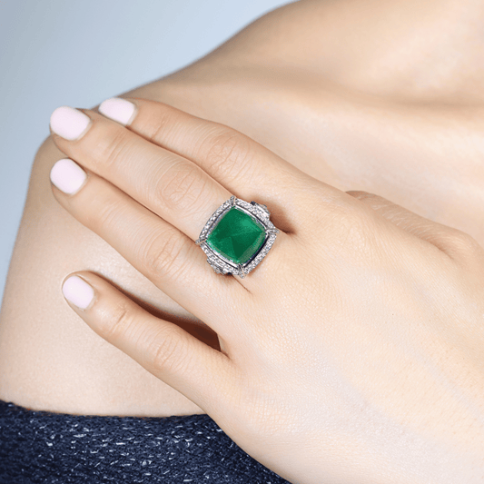 Manhattan Collection Zambian Sugarloaf Emerald & Diamond Ring
