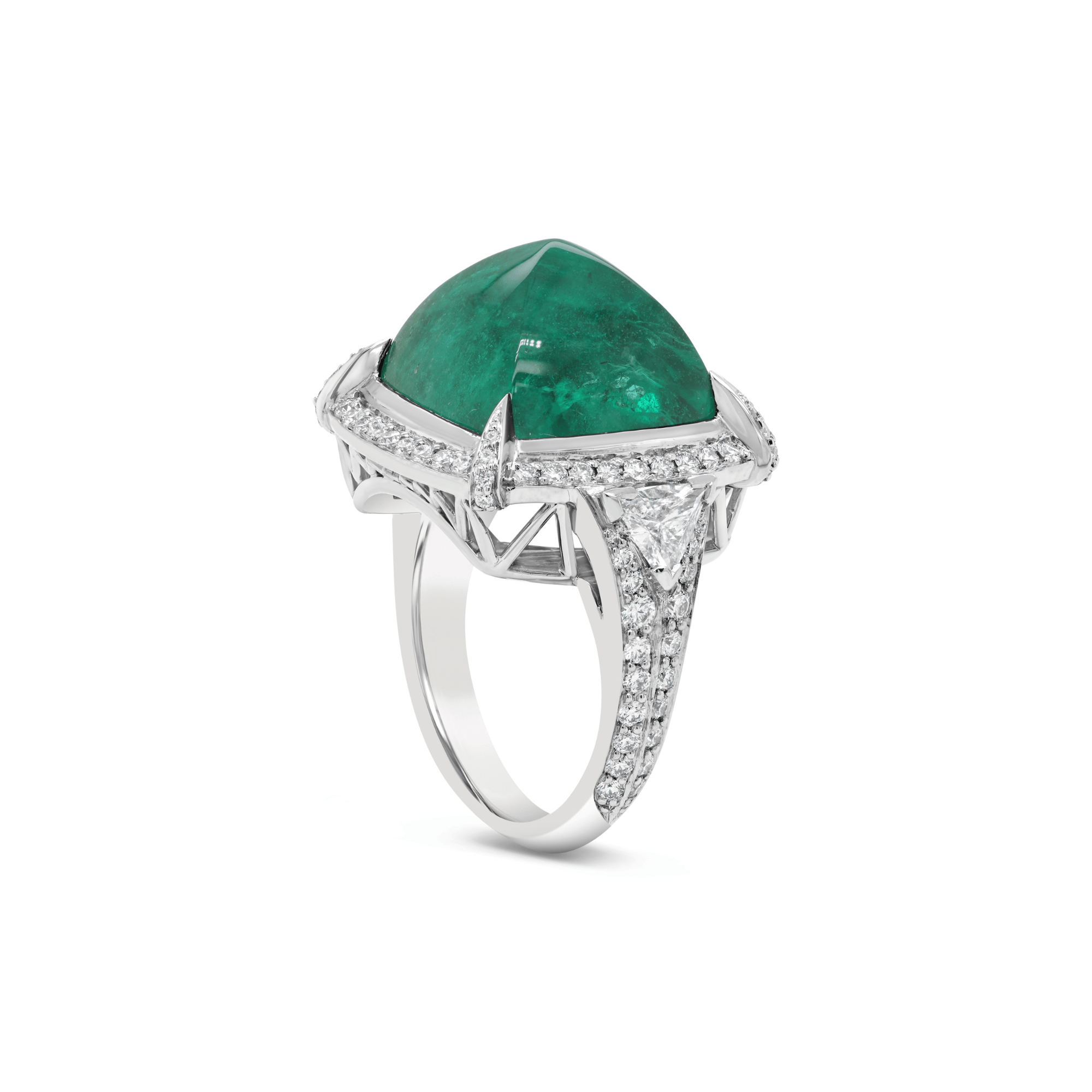 Manhattan Collection Zambian Sugarloaf Emerald & Diamond Ring