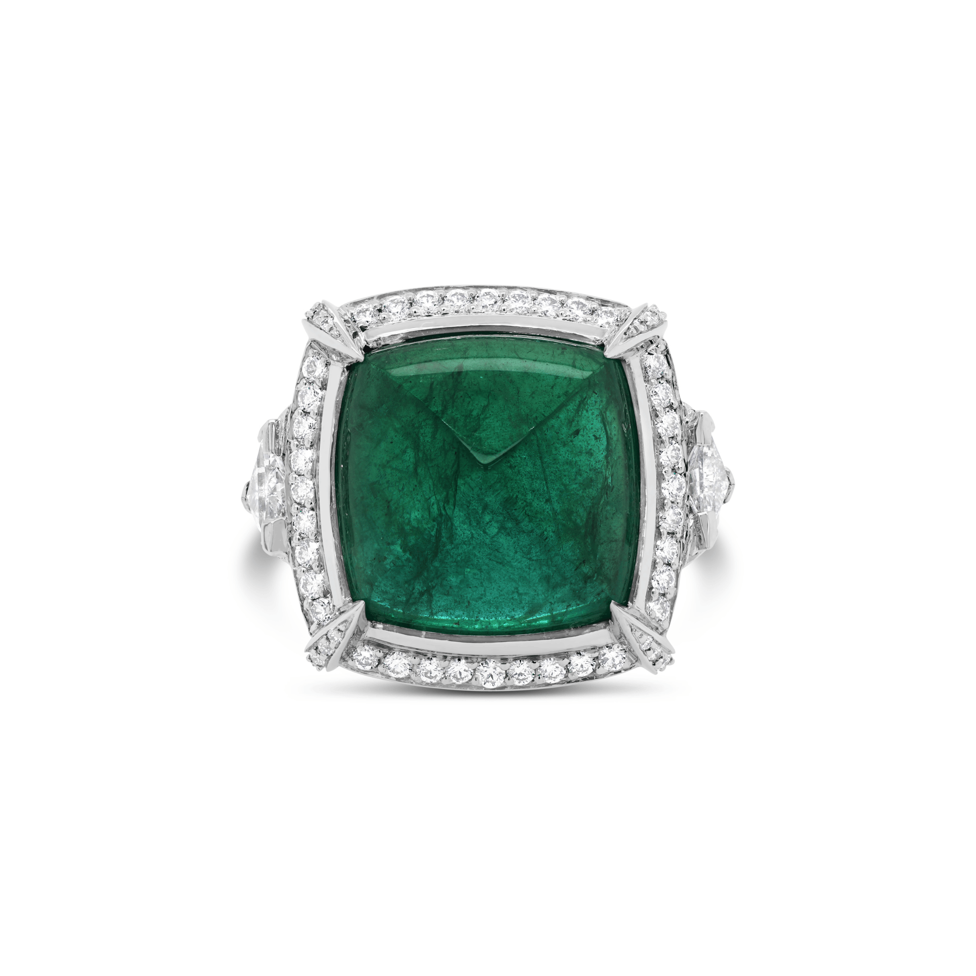 Manhattan Collection Zambian Sugarloaf Emerald & Diamond Ring