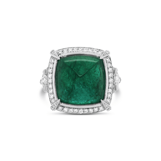 Manhattan Collection Zambian Sugarloaf Emerald & Diamond Ring
