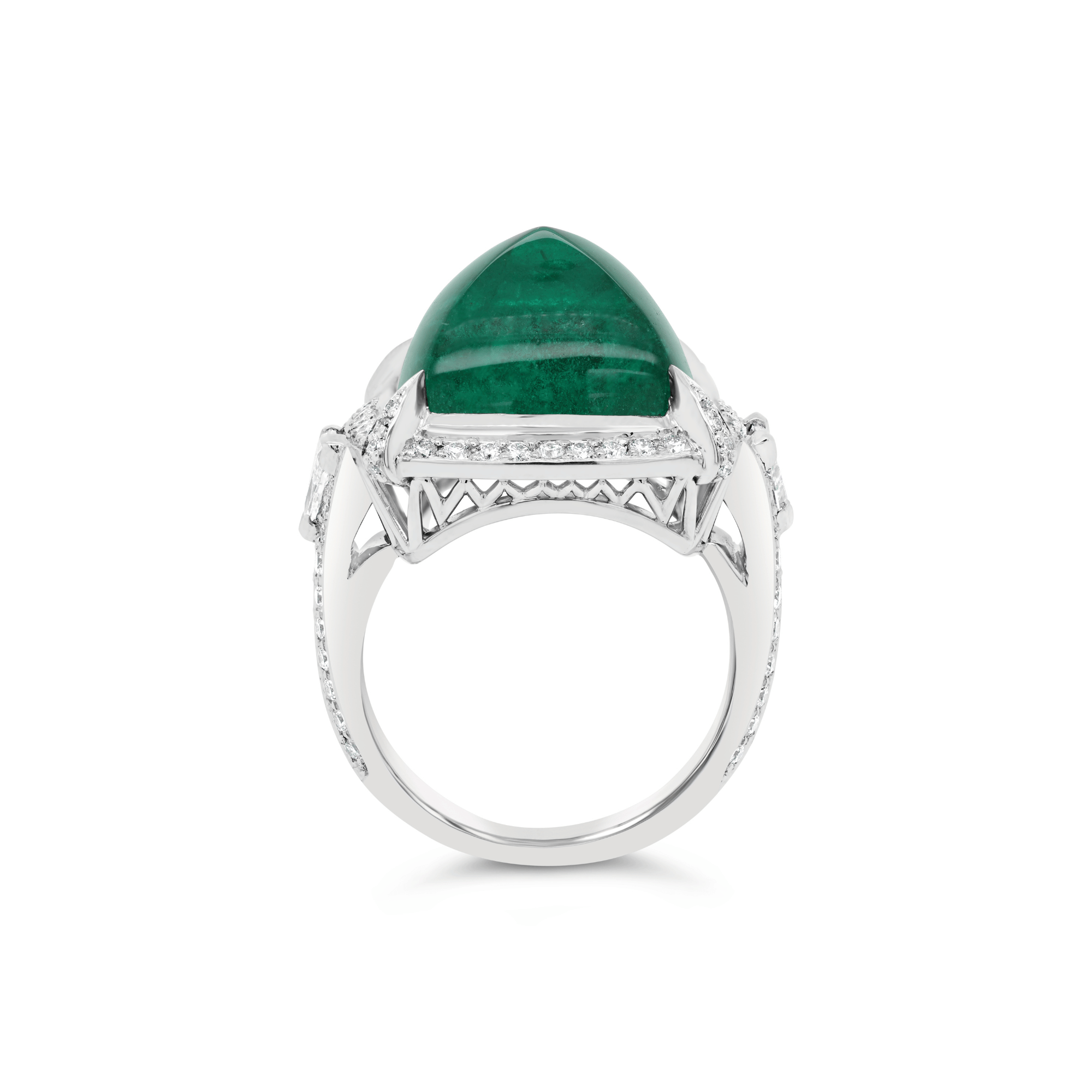 Manhattan Collection Zambian Sugarloaf Emerald & Diamond Ring
