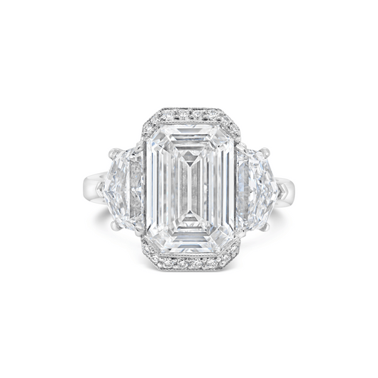 Emerald Cut & Cadillac Cut Diamond Three Stone Engagement Ring