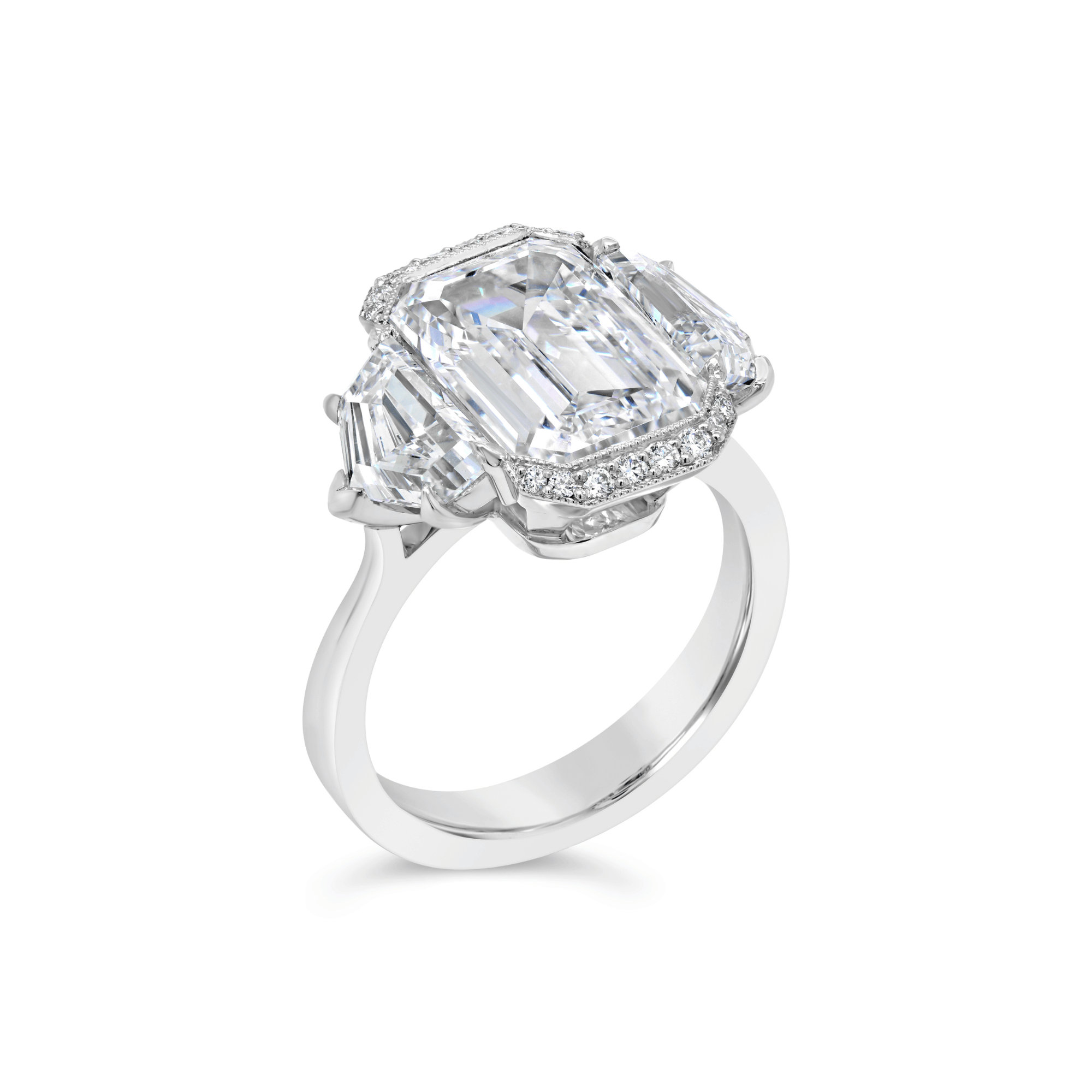 Emerald Cut & Cadillac Cut Diamond Three Stone Engagement Ring