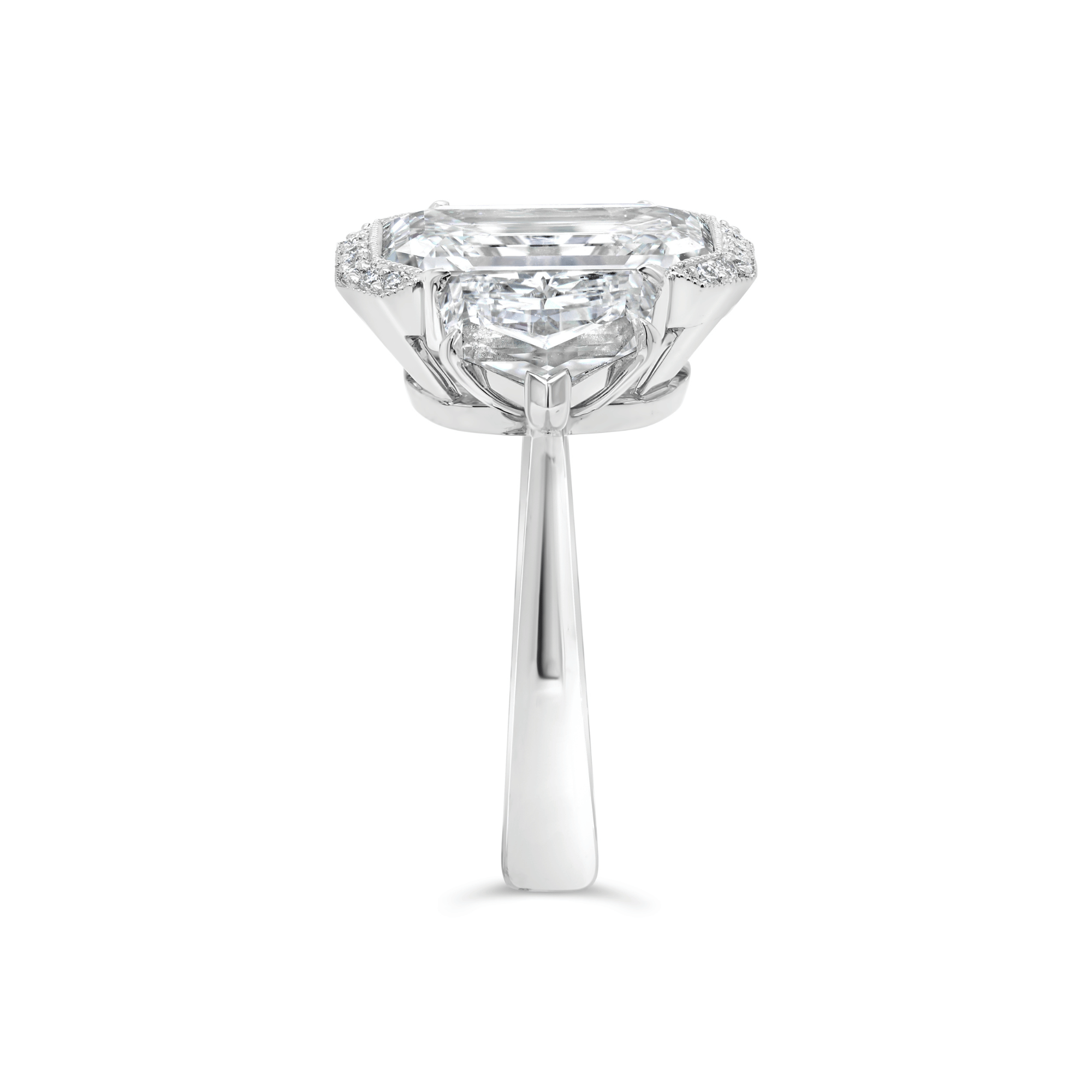 Emerald Cut & Cadillac Cut Diamond Three Stone Engagement Ring