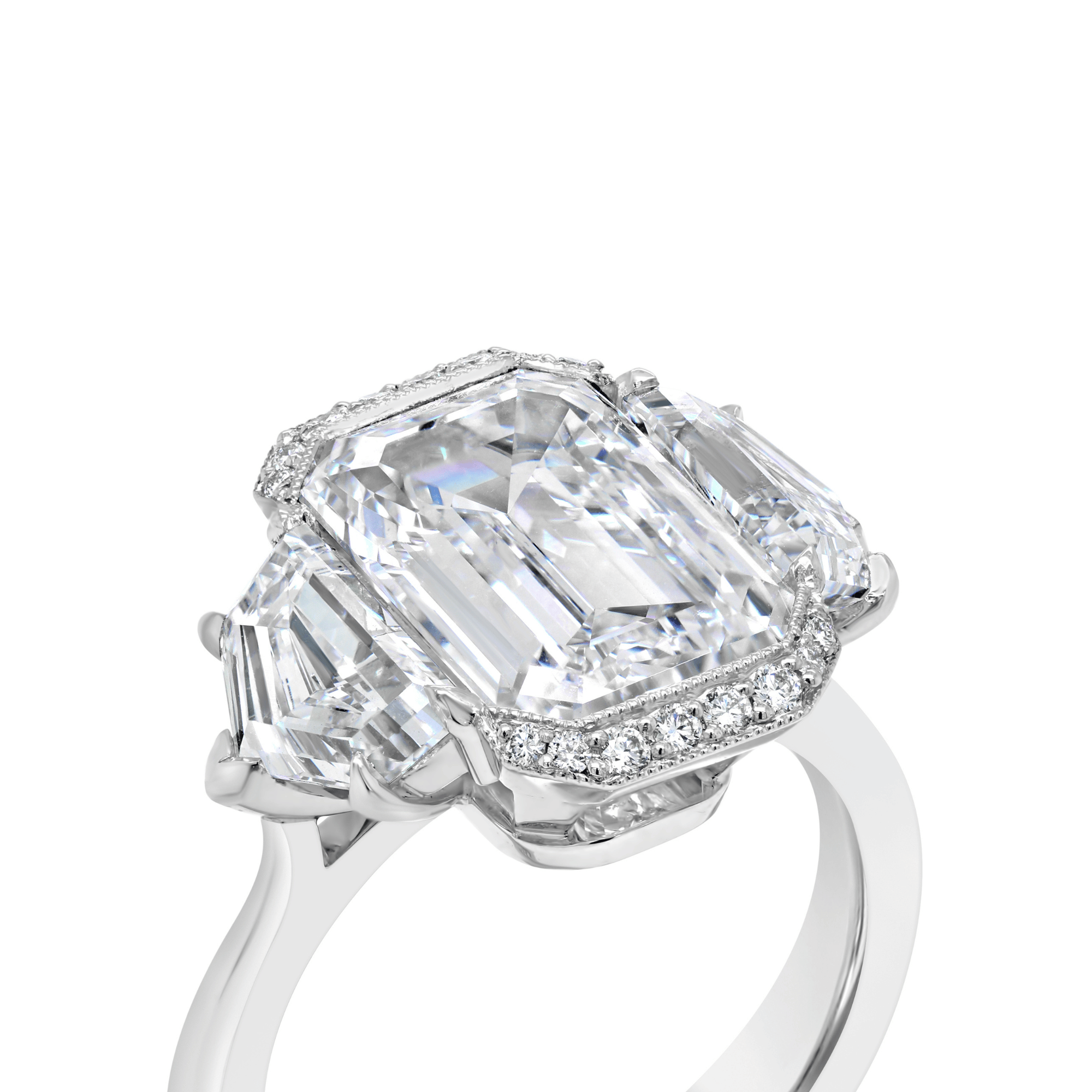 Emerald Cut & Cadillac Cut Diamond Three Stone Engagement Ring