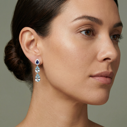 Iluka Aquamarine, Sapphire & Diamonds Drop Earrings