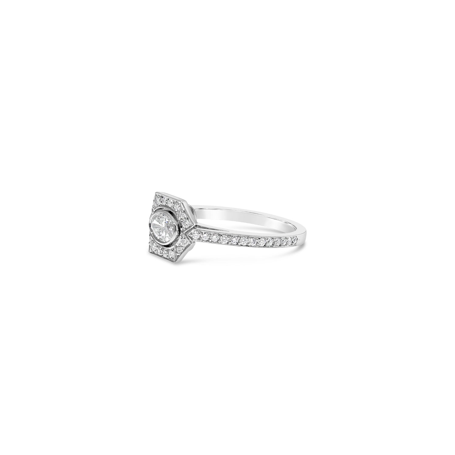 Art Deco Vintage Inspired Oval Cut Diamond Engagement Ring