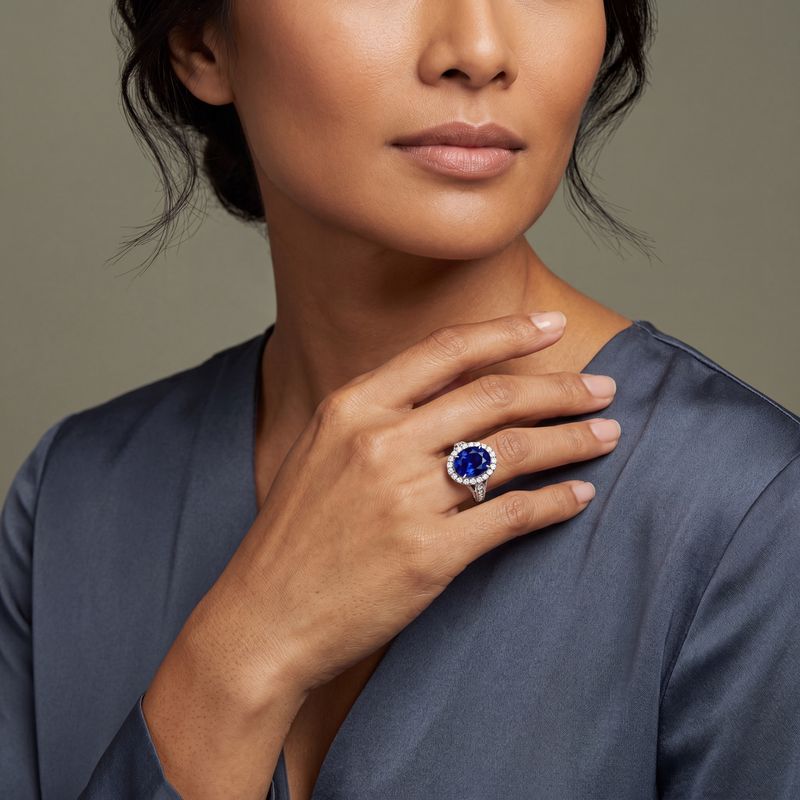 Oval Cut Sri Lankan Blue Sapphire & Diamond Ring