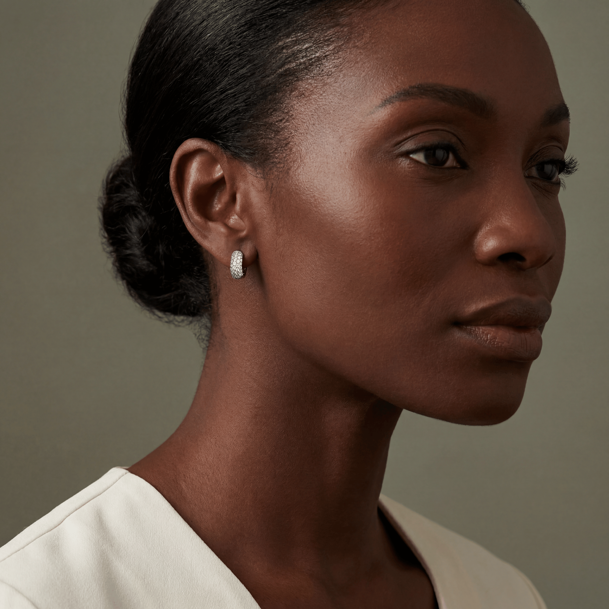 Diamond Pave Hoop Earrings in 18ct White Gold