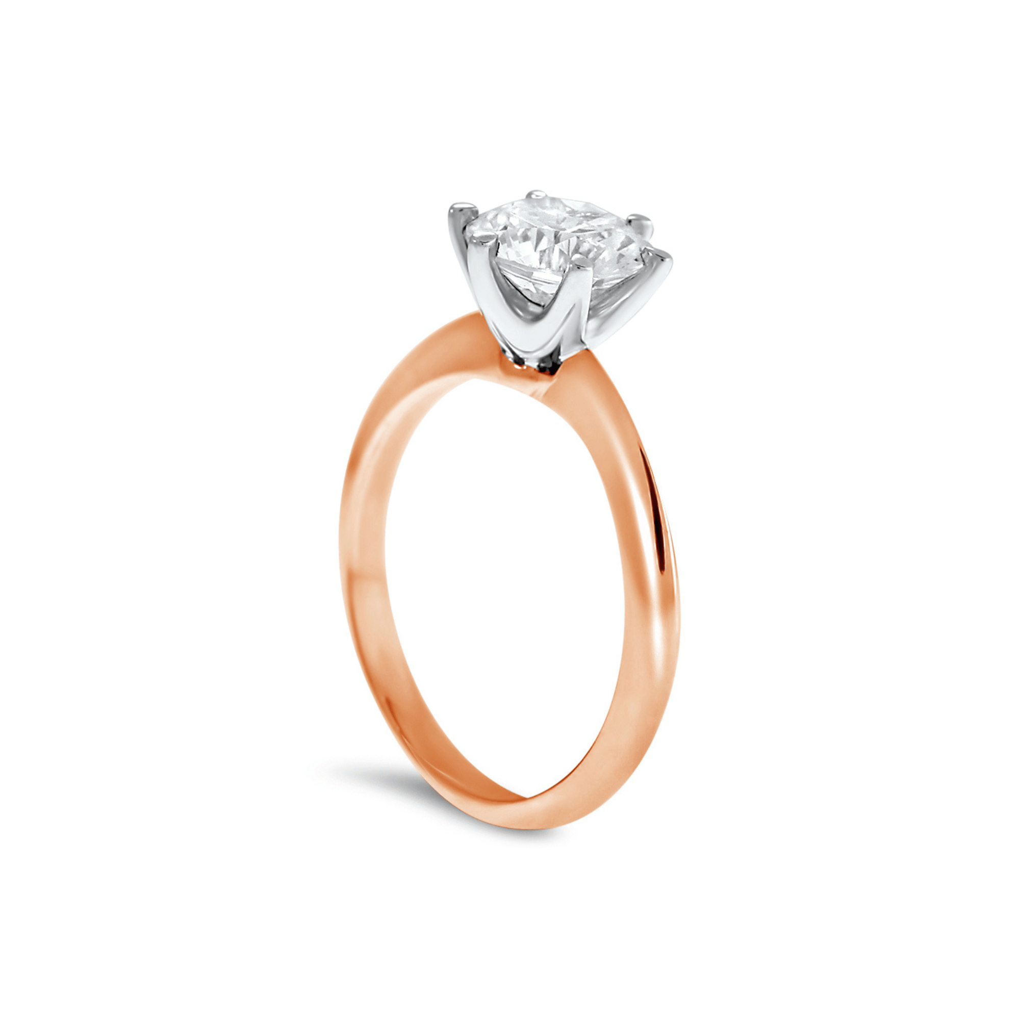 Rose Gold Round Brilliant Cut Diamond Knife Edge Engagement Ring