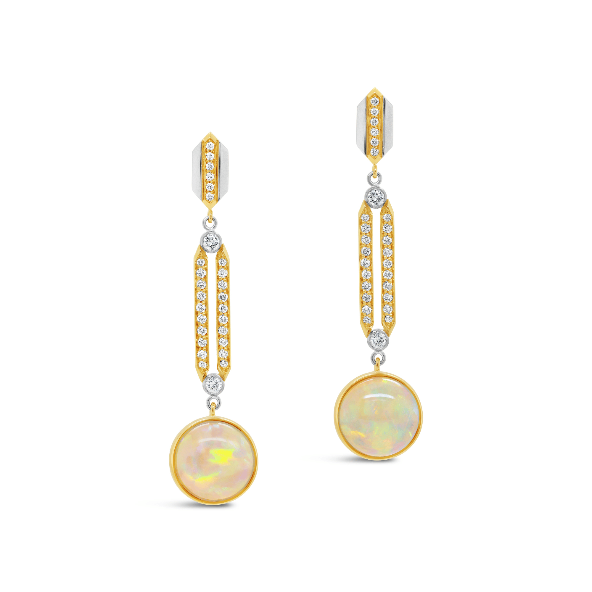 Opal and diamond drop earrings yellow gold