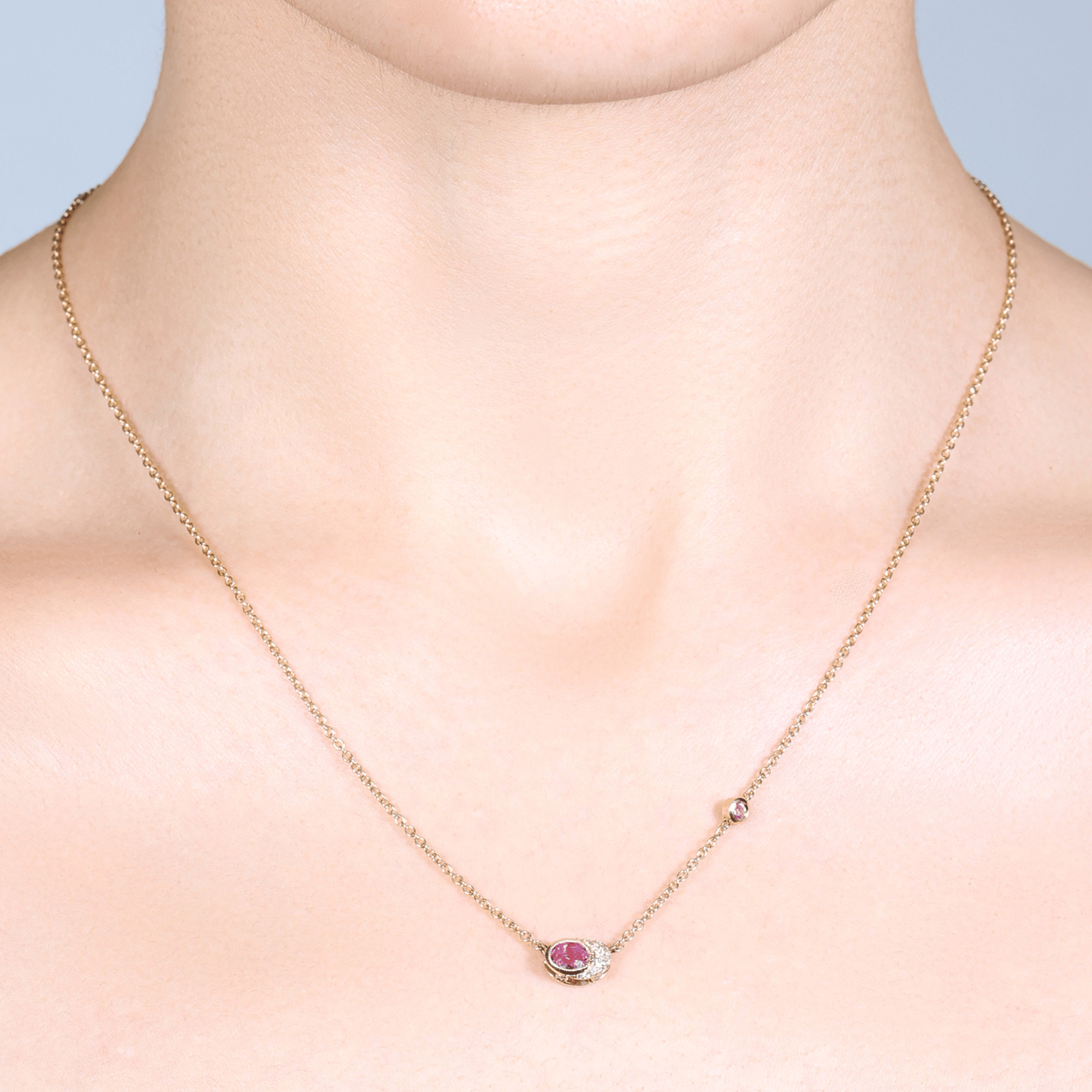 G3717_Pink Sapphire & Diamond Cushion-Cut Necklace