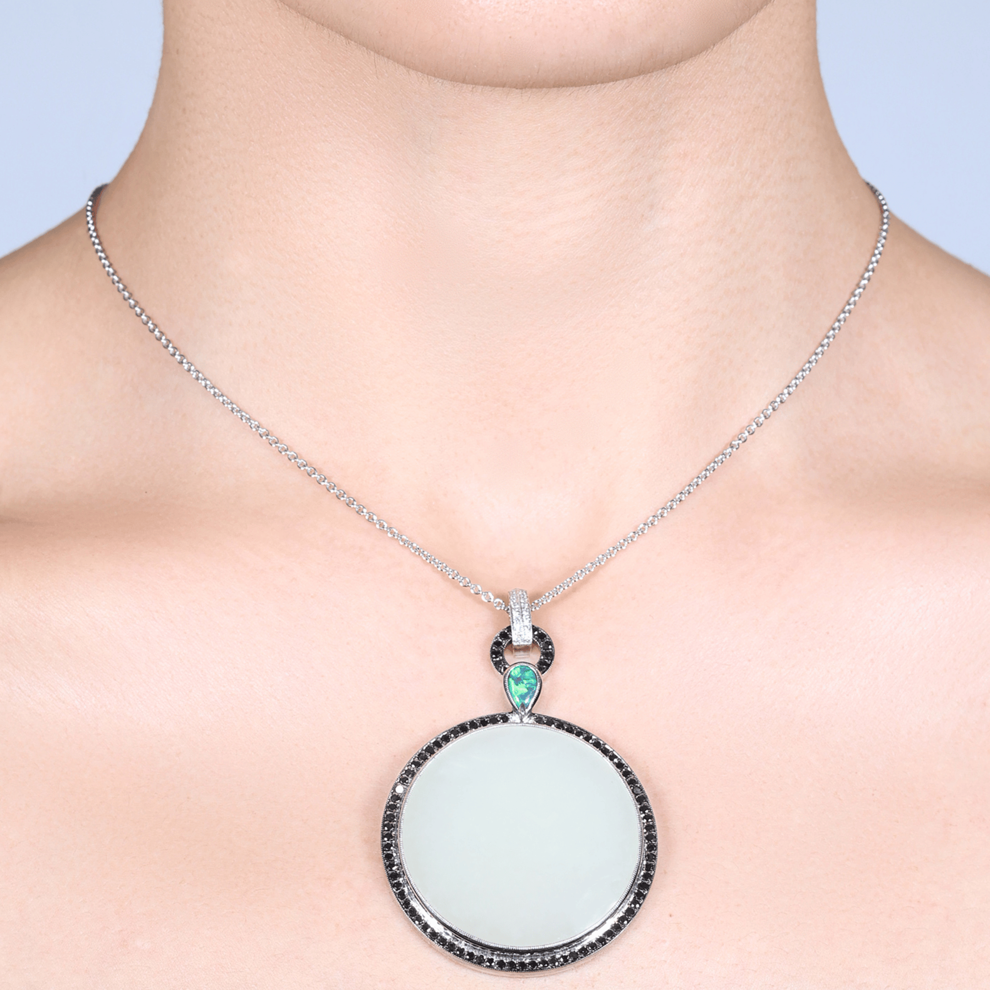 G2181_White Jade, Diamond and Black Opal Necklace