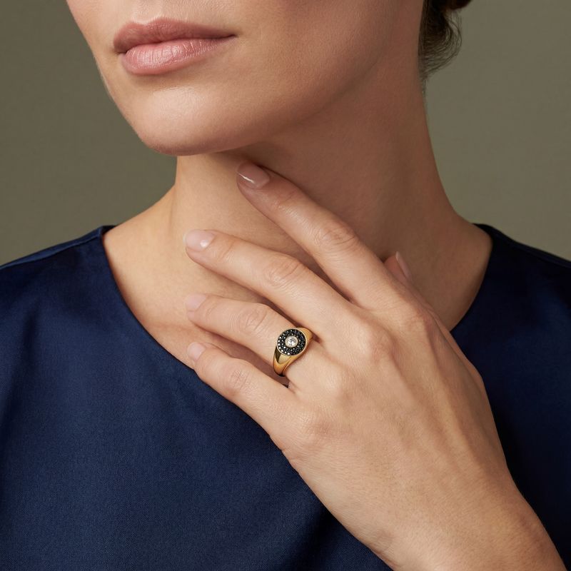 White & Black Diamond Signet Ring