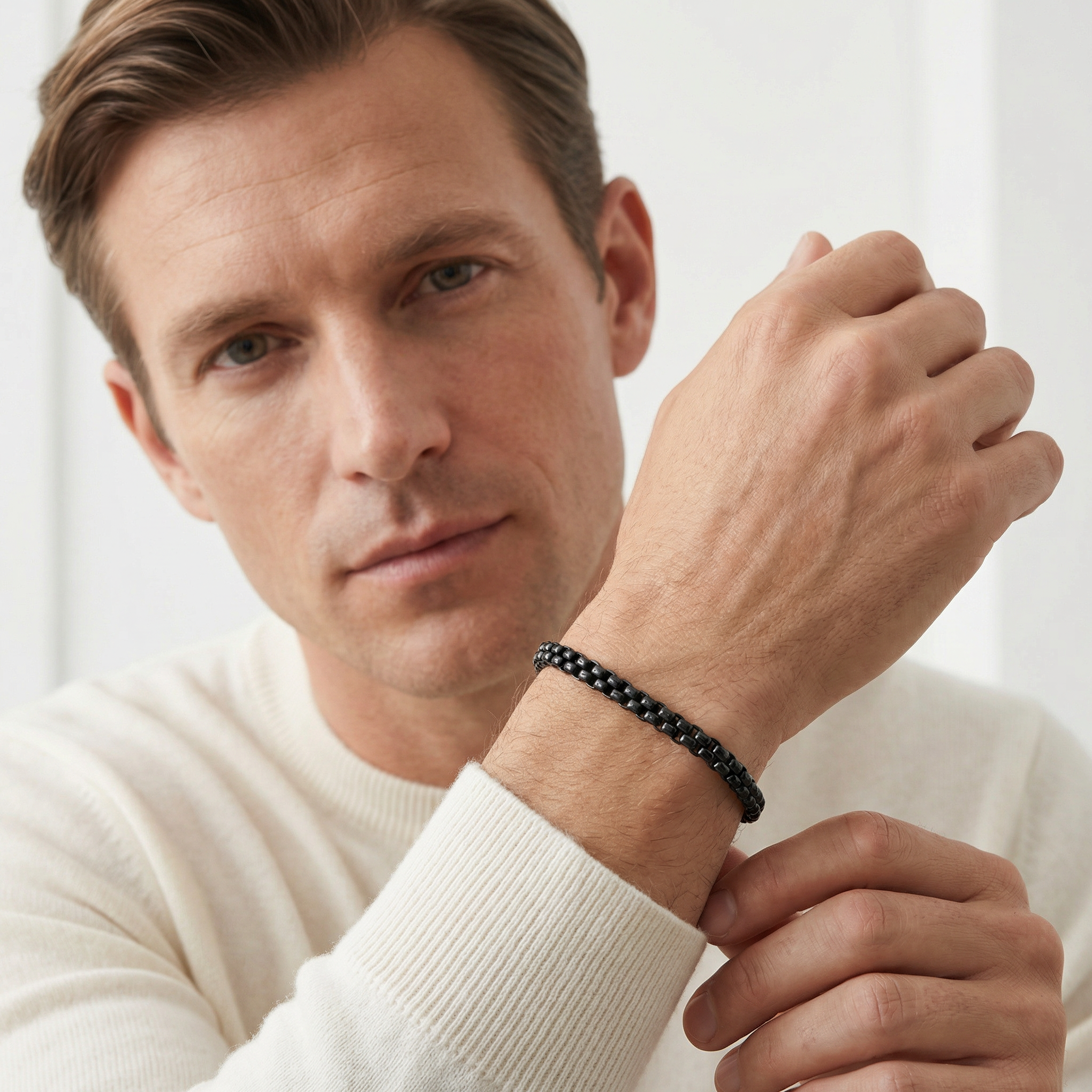 Black Titanium Box Link Chain Bracelet, 2.7mm