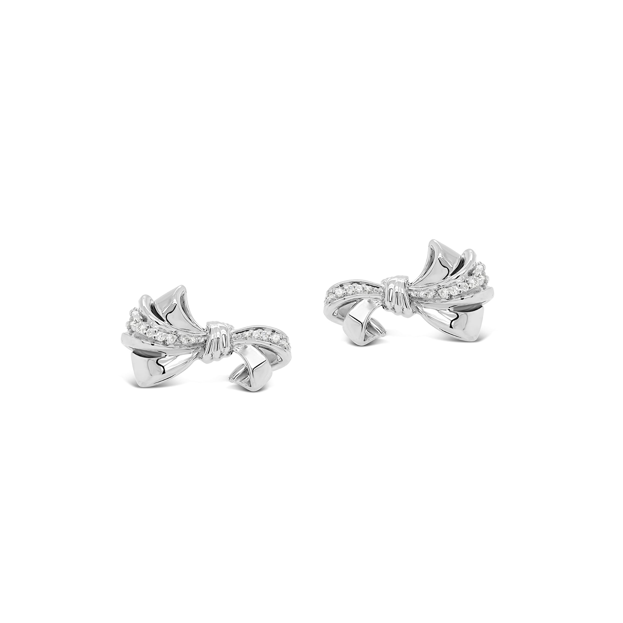 Tri-loop Bow Studs with Diamonds 18ct White Gold