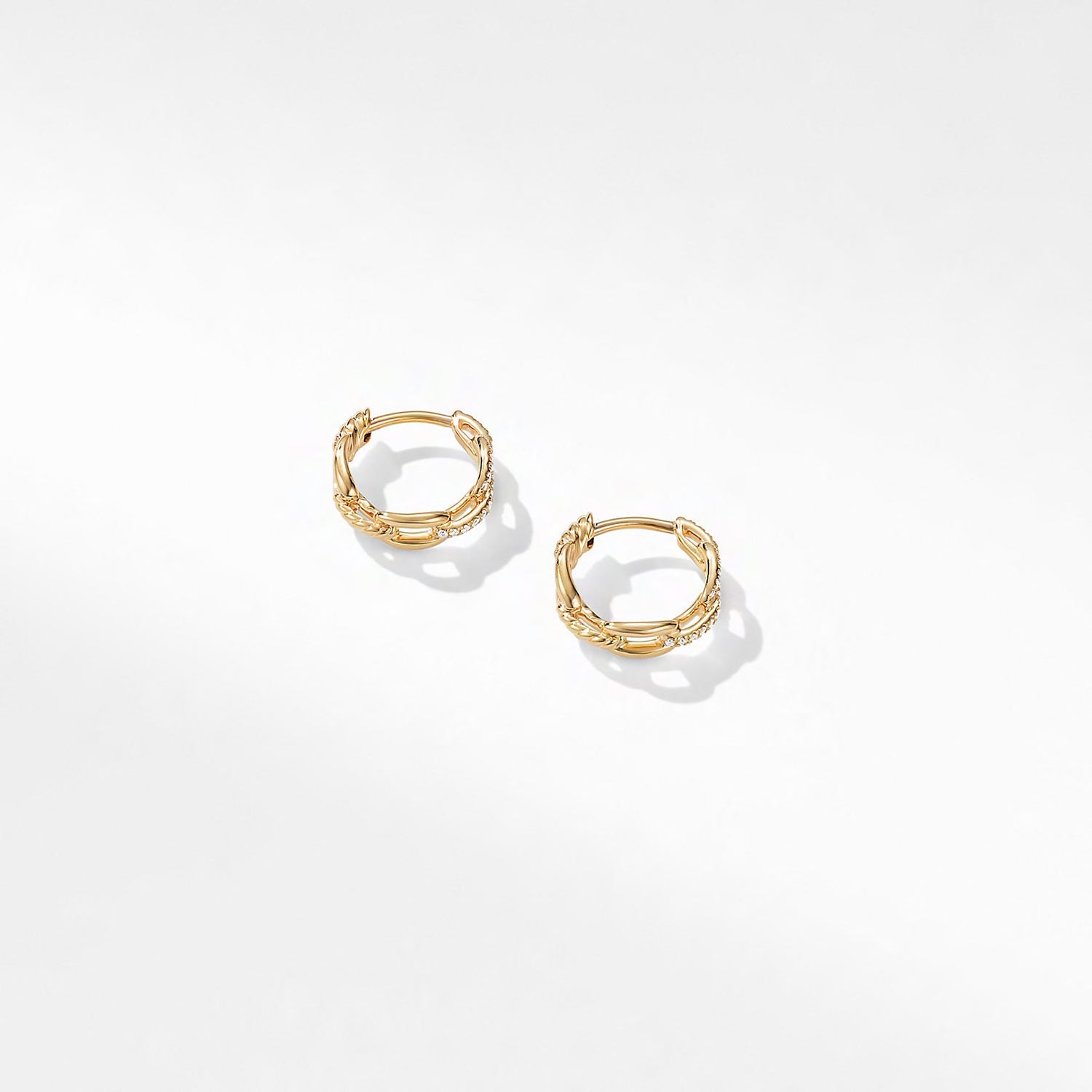 Stax Chain Link Huggie Hoop Earrings with Diamonds in 18K Gold