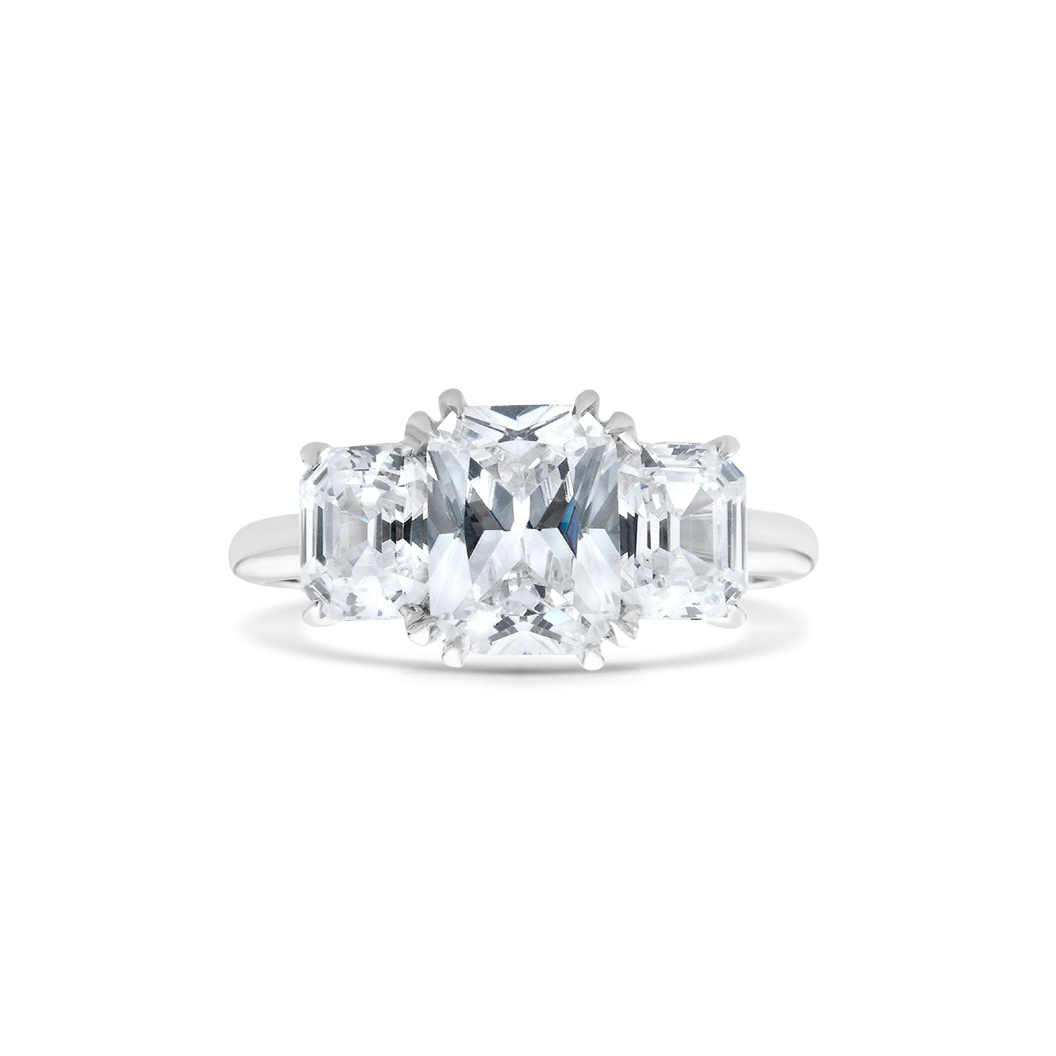 Radiant Cut & Emerald Cut Three-Stone Engagement Ring