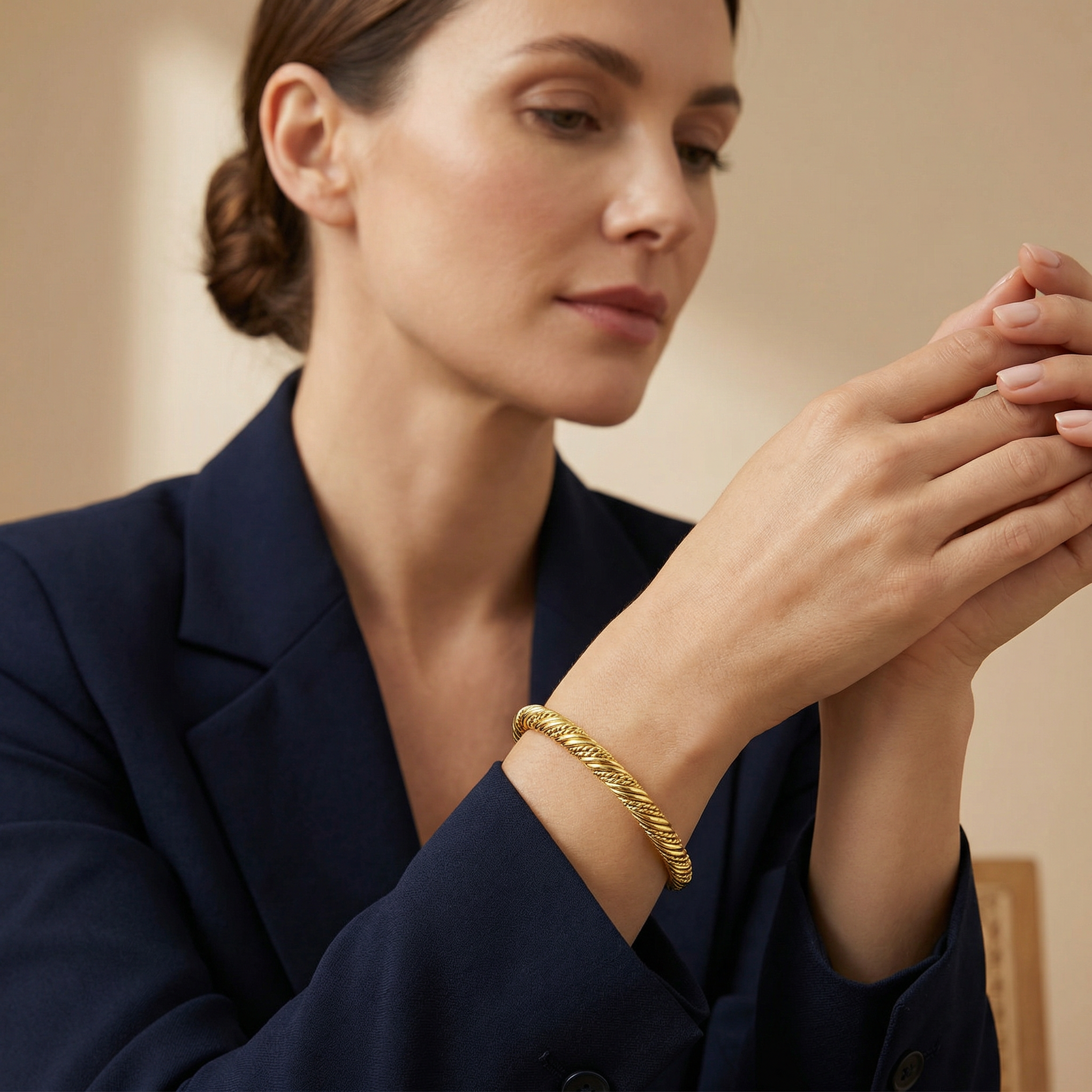 Textured Cuff Bangle - 18ct Yellow Gold