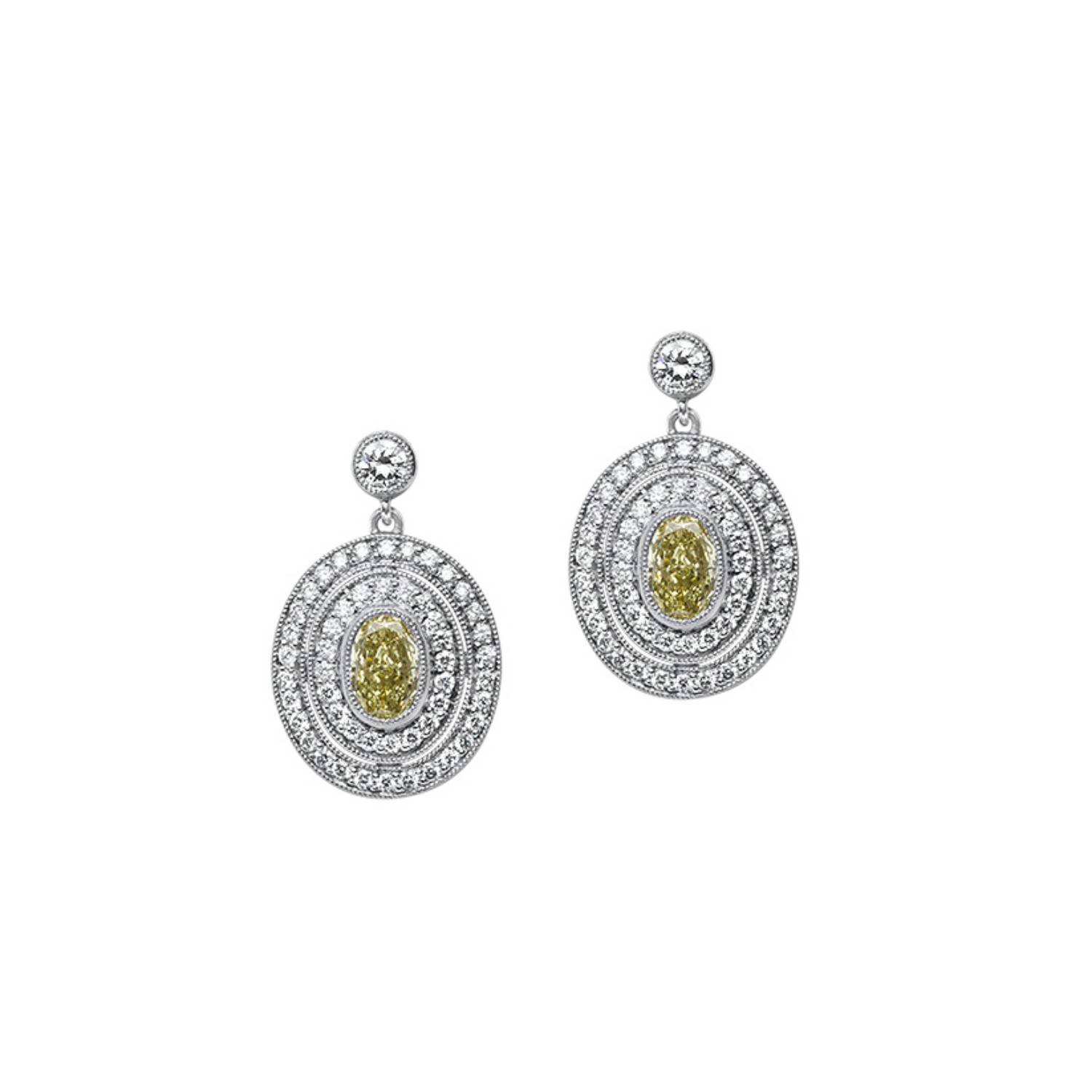 Fancy Yellow and White Diamond Drop Earrings in Platinum