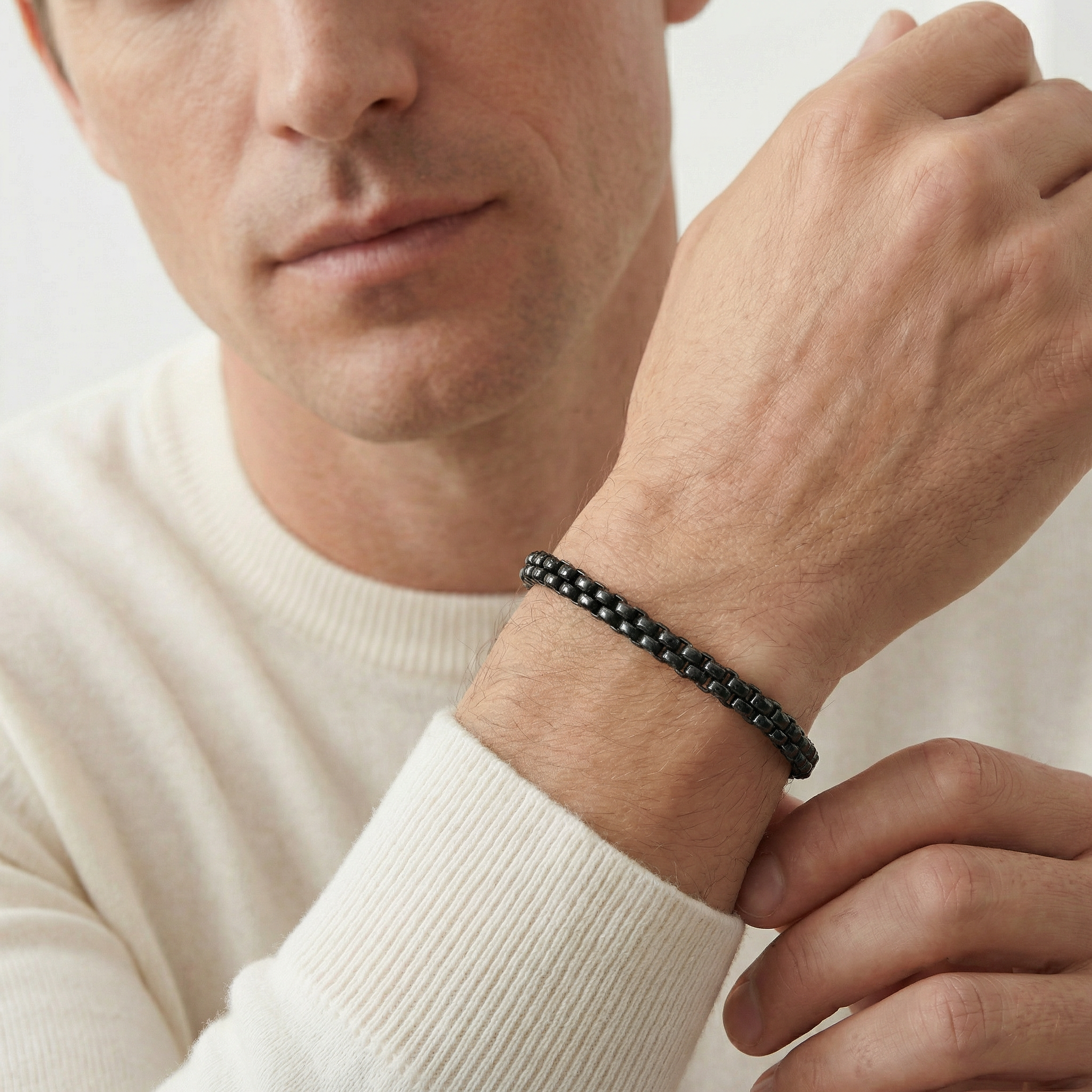 Black Titanium Box Link Chain Bracelet, 2.7mm