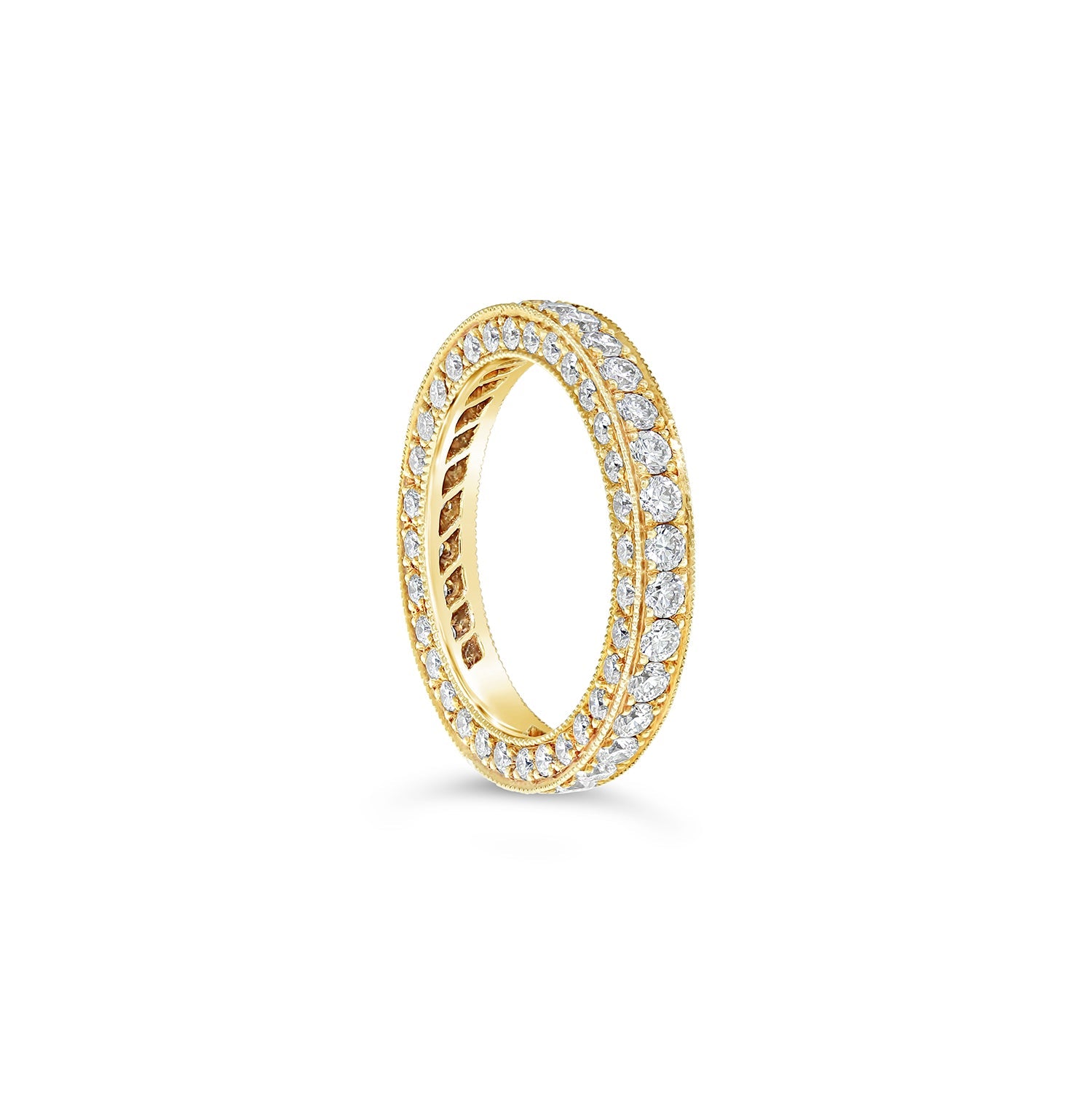 Round Brilliant Cut Diamond Wedding Ring with Milgrain Detail Yellow Gold