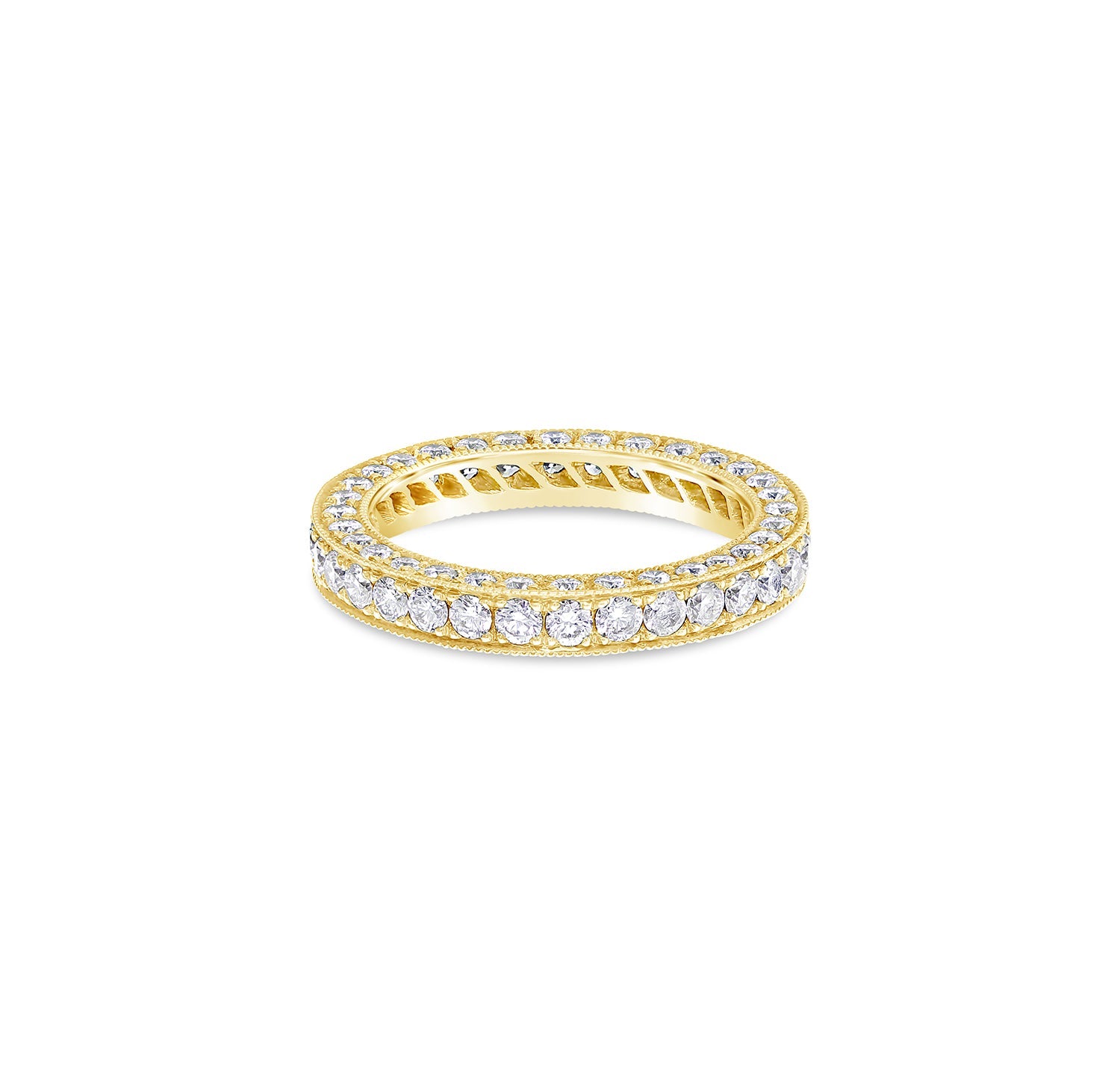 Round Brilliant Cut Diamond Wedding Ring with Milgrain Detail Yellow Gold
